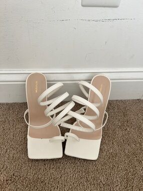 PrettyLittleThing White Strappy Square-Toe Heeled Sandals